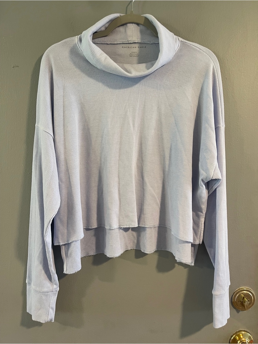 American Eagle Outfitters Light Blue Cropped Waffle Turtleneck Top Size M